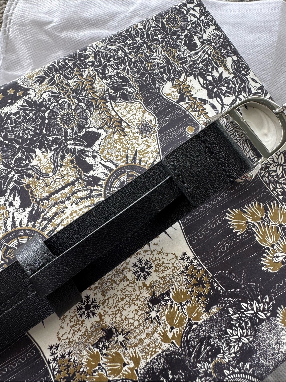 Women CD Pearl-Embellished-Silver Black Leather Belt with box Dior - Picture 8 of 11